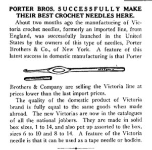 380 1918, Notions and Fancy Goods Victoria crochet hook
